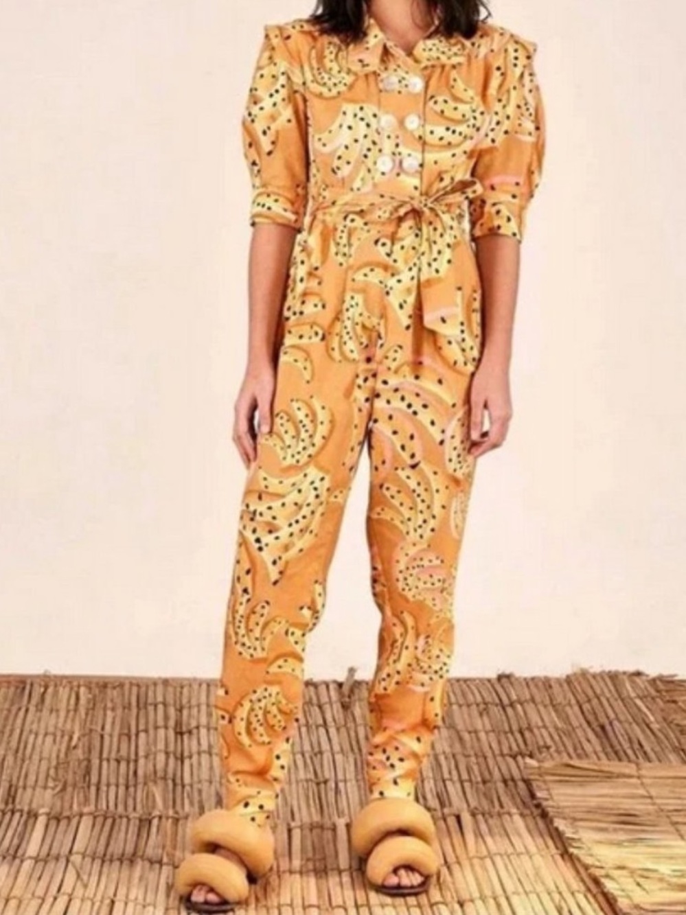 FARM Rio Carmel Raining Bananas Puff Sleeve Jumpsuit